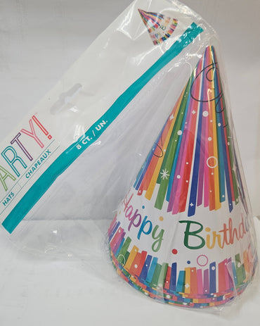 Rainbow Ribbons Birthday Hat 8ct