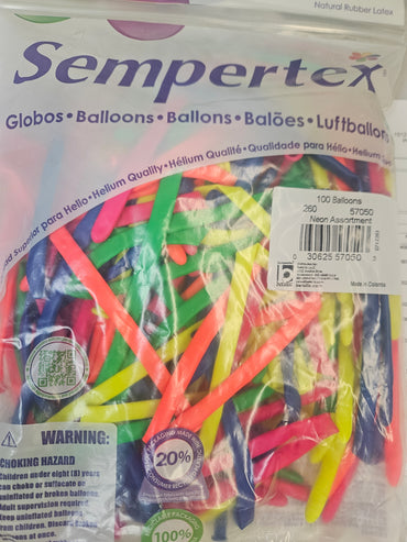 260 Betallatex Neon Assorted Latex Balloons 100ct