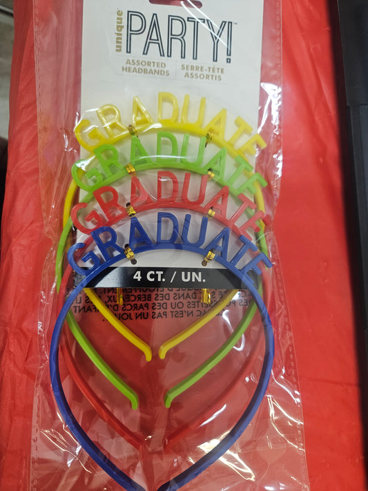 Assorted Graduate Plastic Headband 4ct
