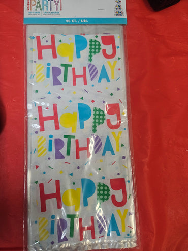 Bolsas de celofán coloridas de feliz cumpleaños (20 unidades)