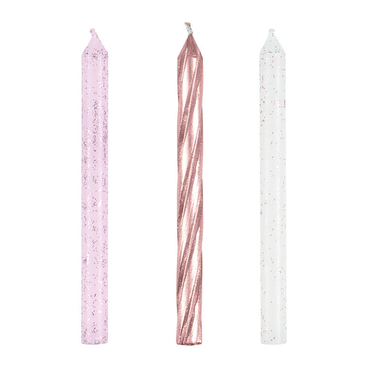 Rose Gold Glitter Spiral Birthday Candles 24ct
