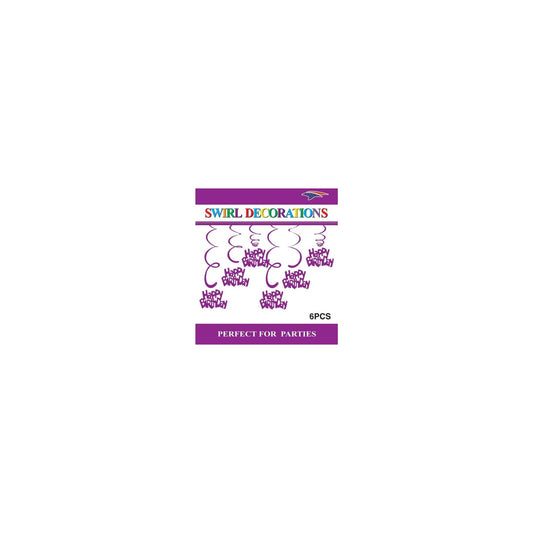 Swirl Decoration Hbd Purple 6pc