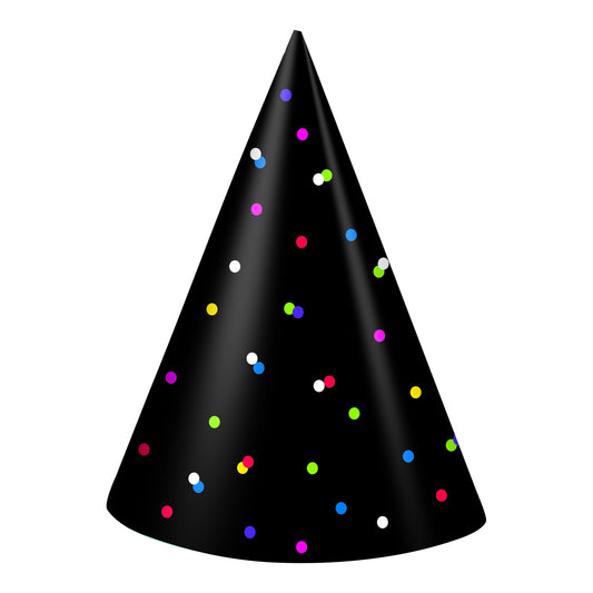 Party Hats Blk W/Polka Dots 8ct