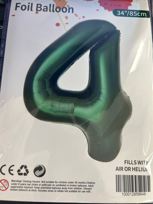 Emerald Green Number 4 Balloon Foil Balloon 34"
