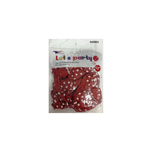(c) 12" Balloon Dotted Red 36ct