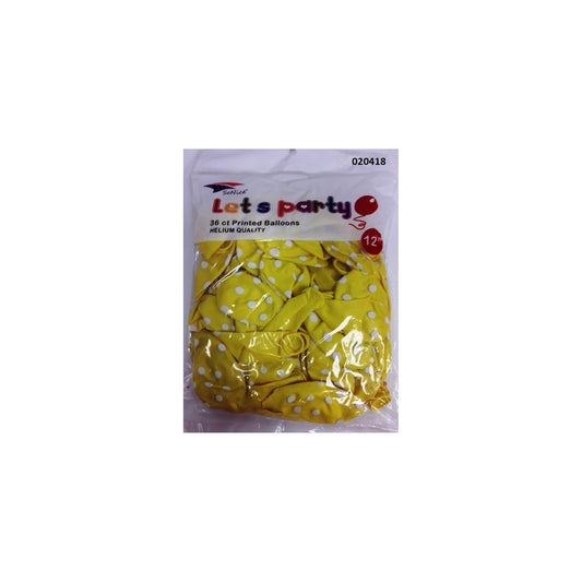 (c) 12" Balloon Dotted Yellow 36ct