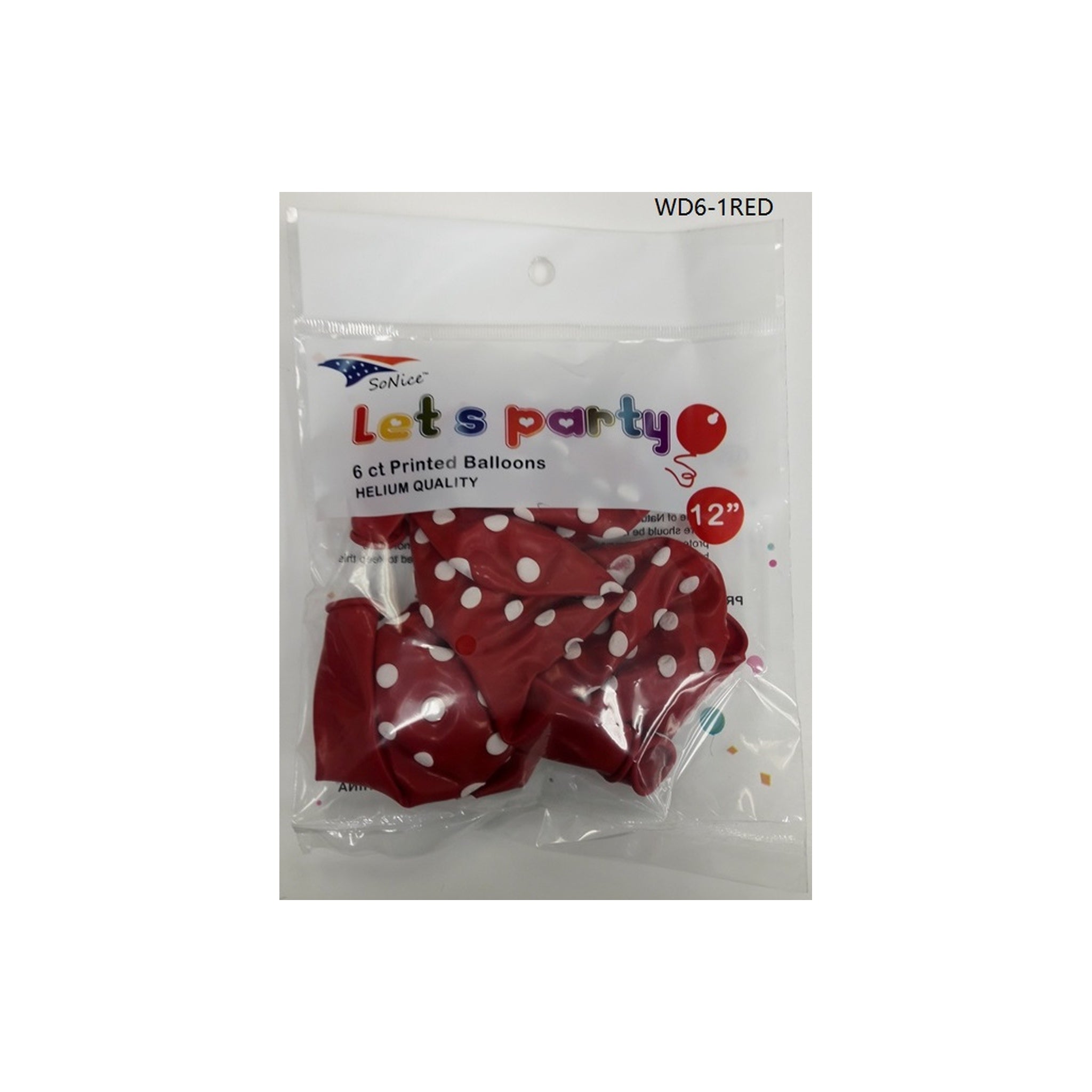 (c) 12" Balloon Dotted Red 6ct