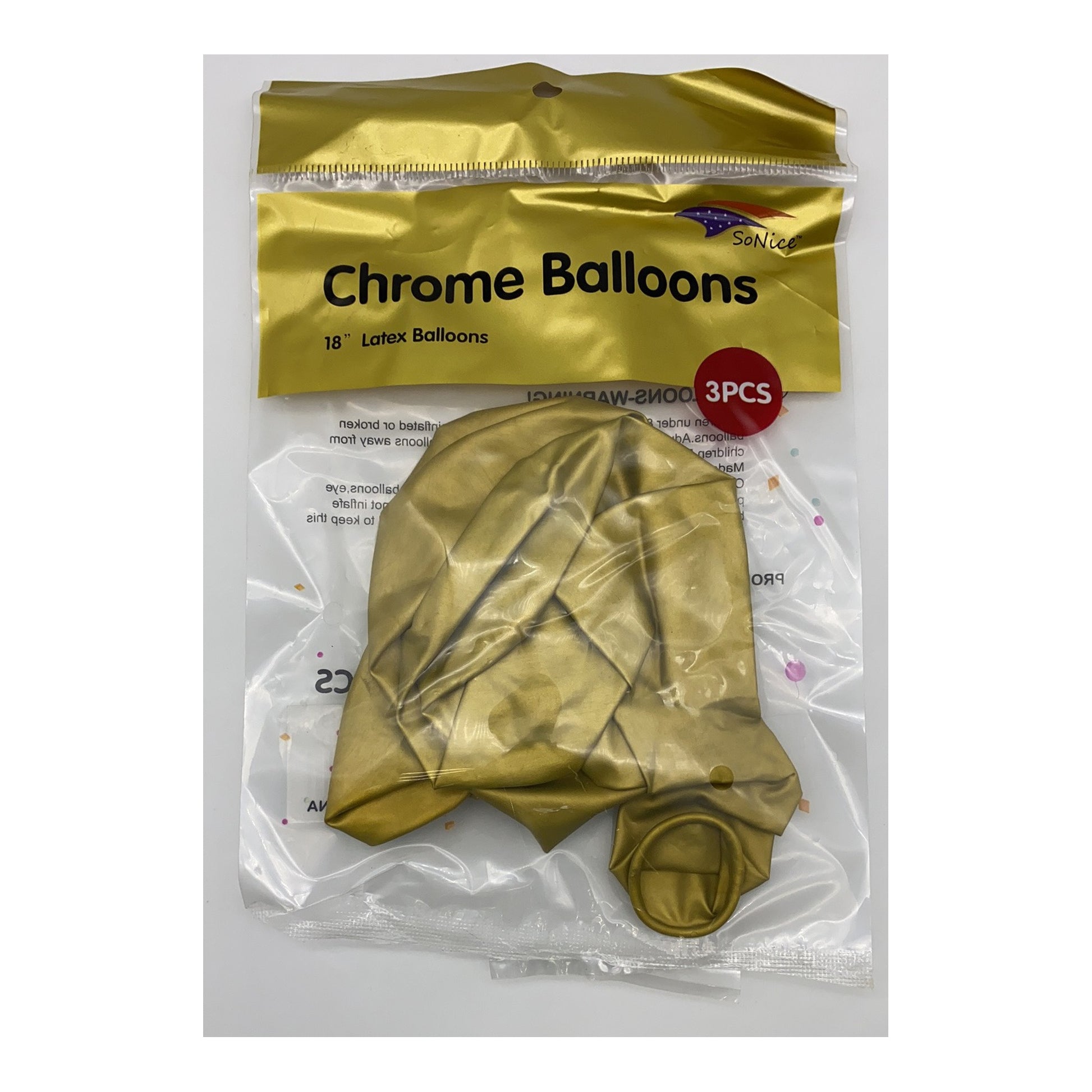18" Chrome Balloon Gold 3Pack