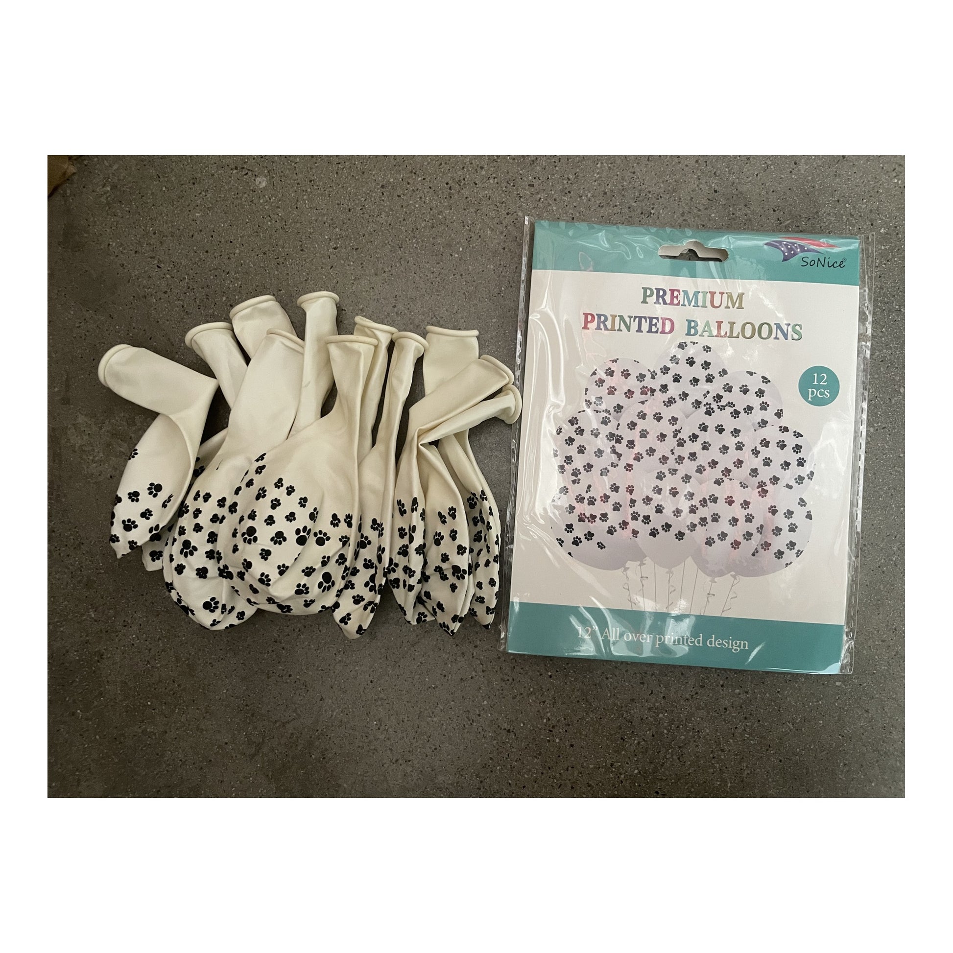12" Printed Balloon 12 ct Paws