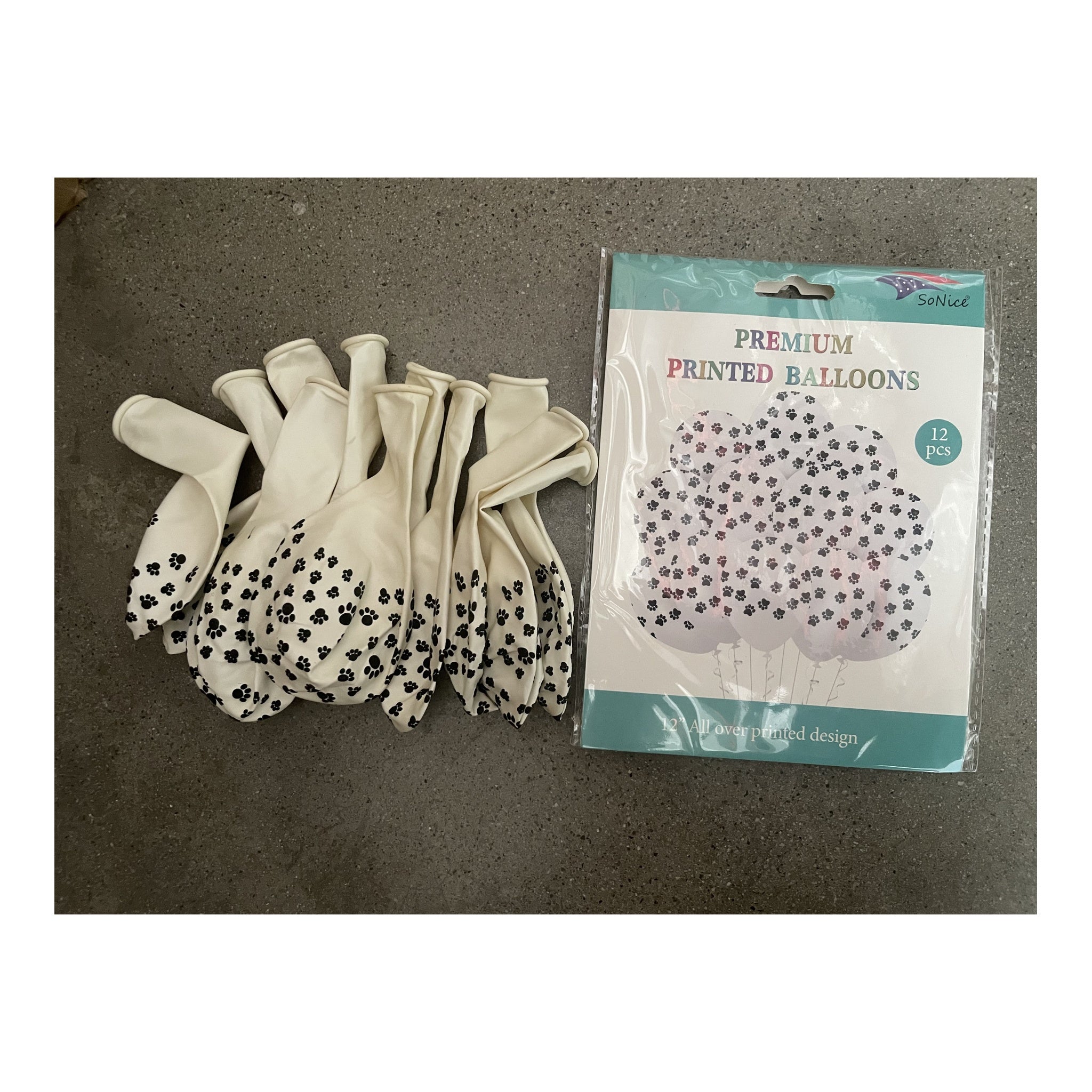 12" Printed Balloon 12 ct Paws