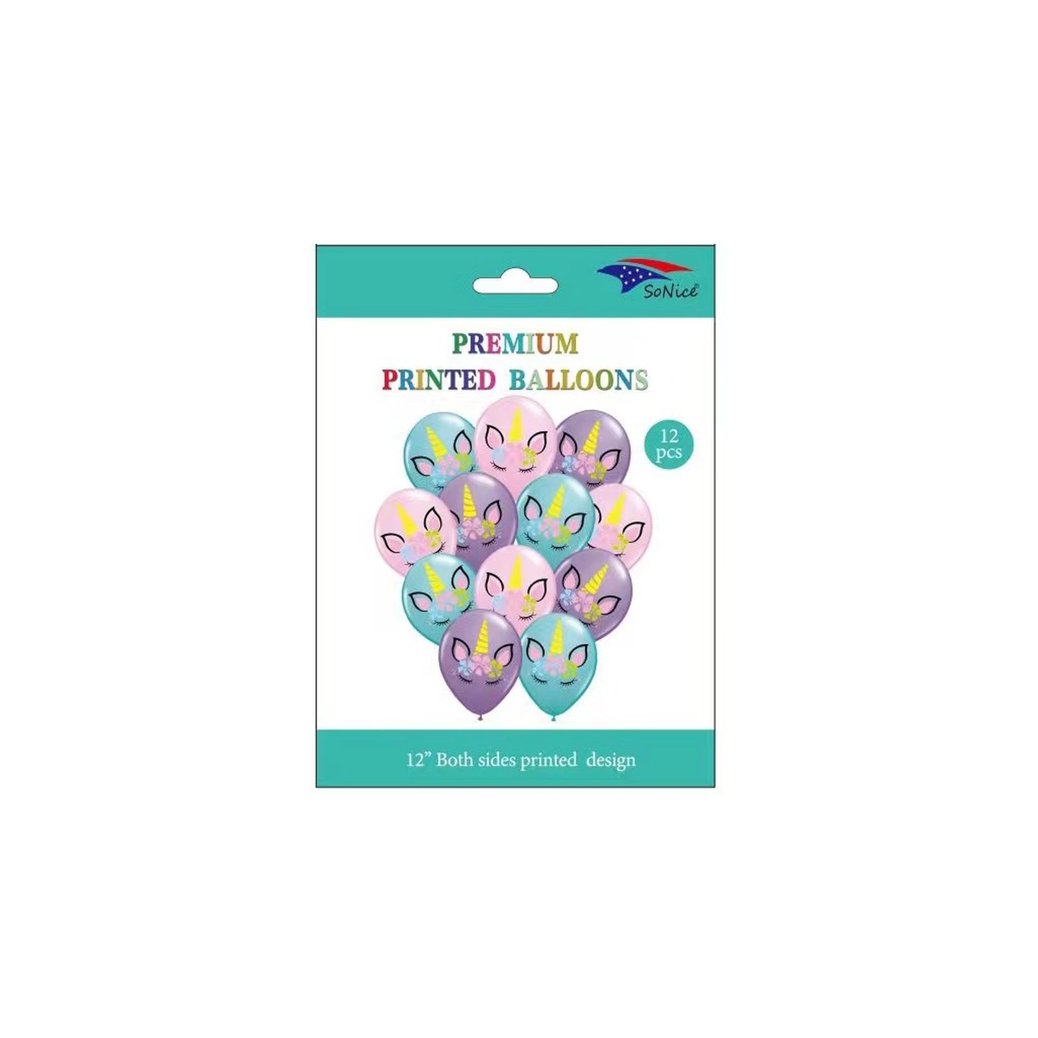 12"Prntd Balloon Unicorn 12 ct