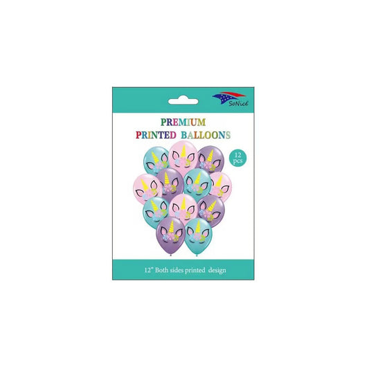 12"Prntd Balloon Unicorn 12 ct