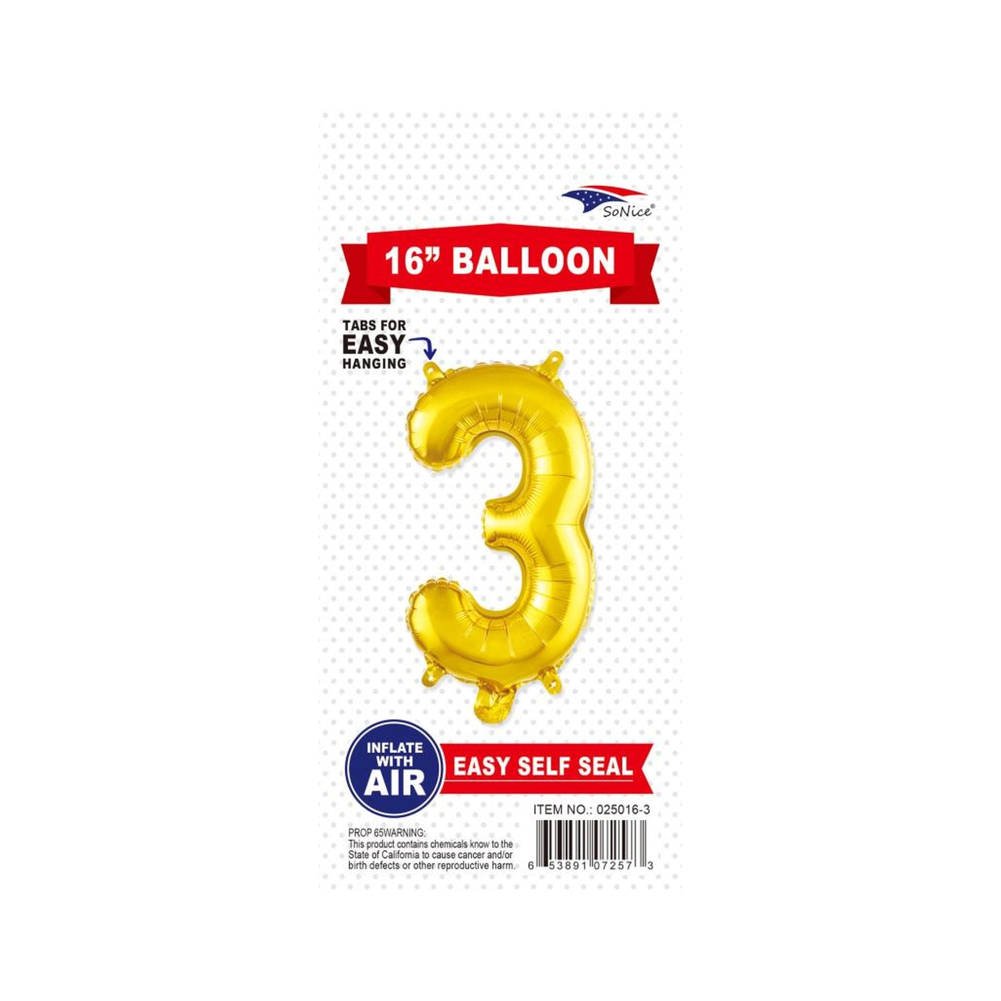 16"Foil Balloon Number 3 Gold