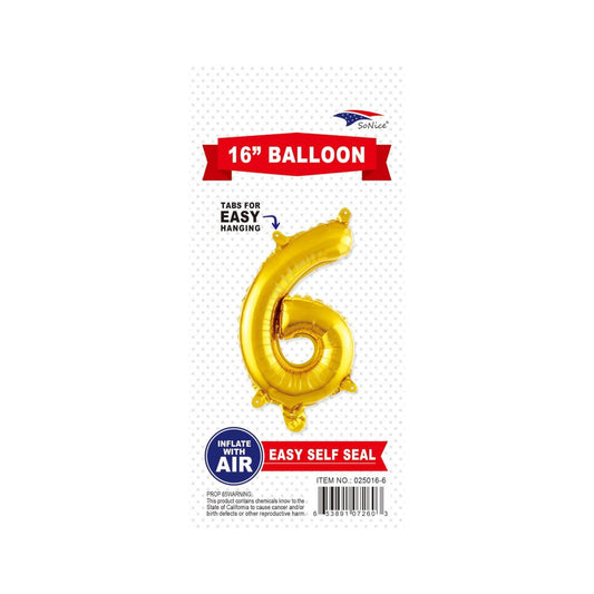 16"Foil Balloon Number 6 Gold