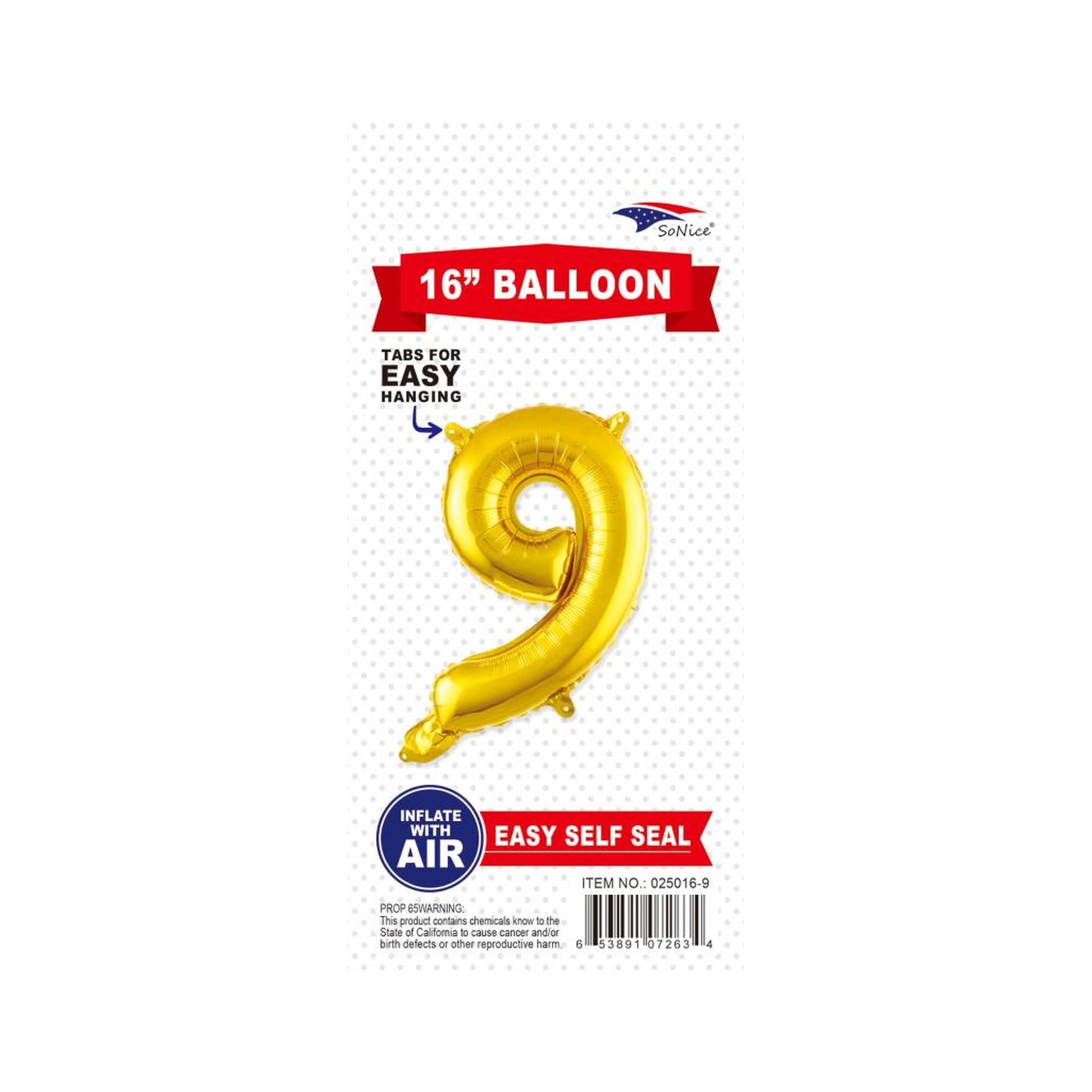 16"Foil Balloon Number 9 Gold