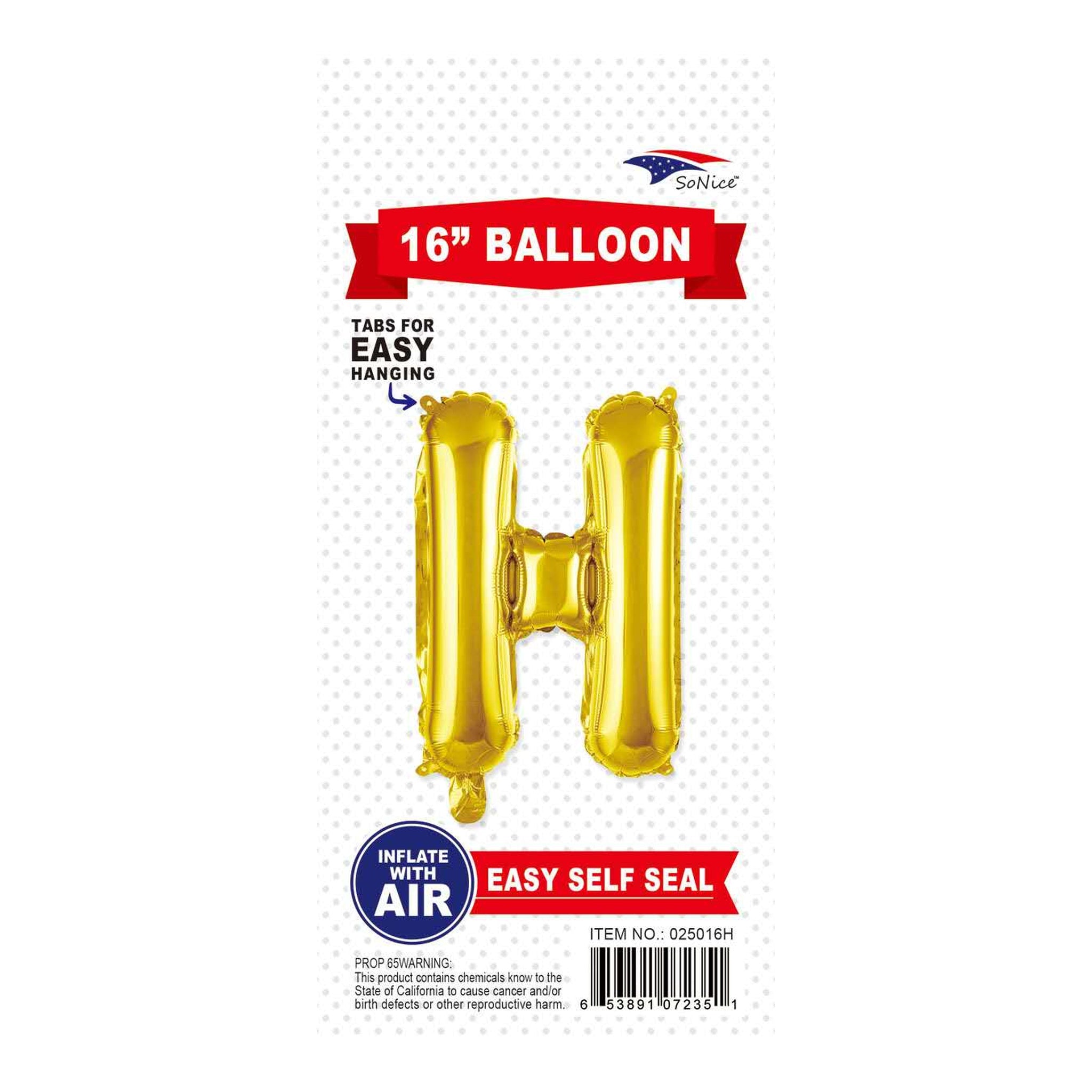 16"Foil Balloon Letter H Gold