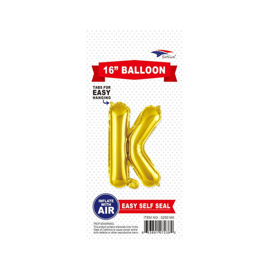 16"Foil Balloon Letter K Gold