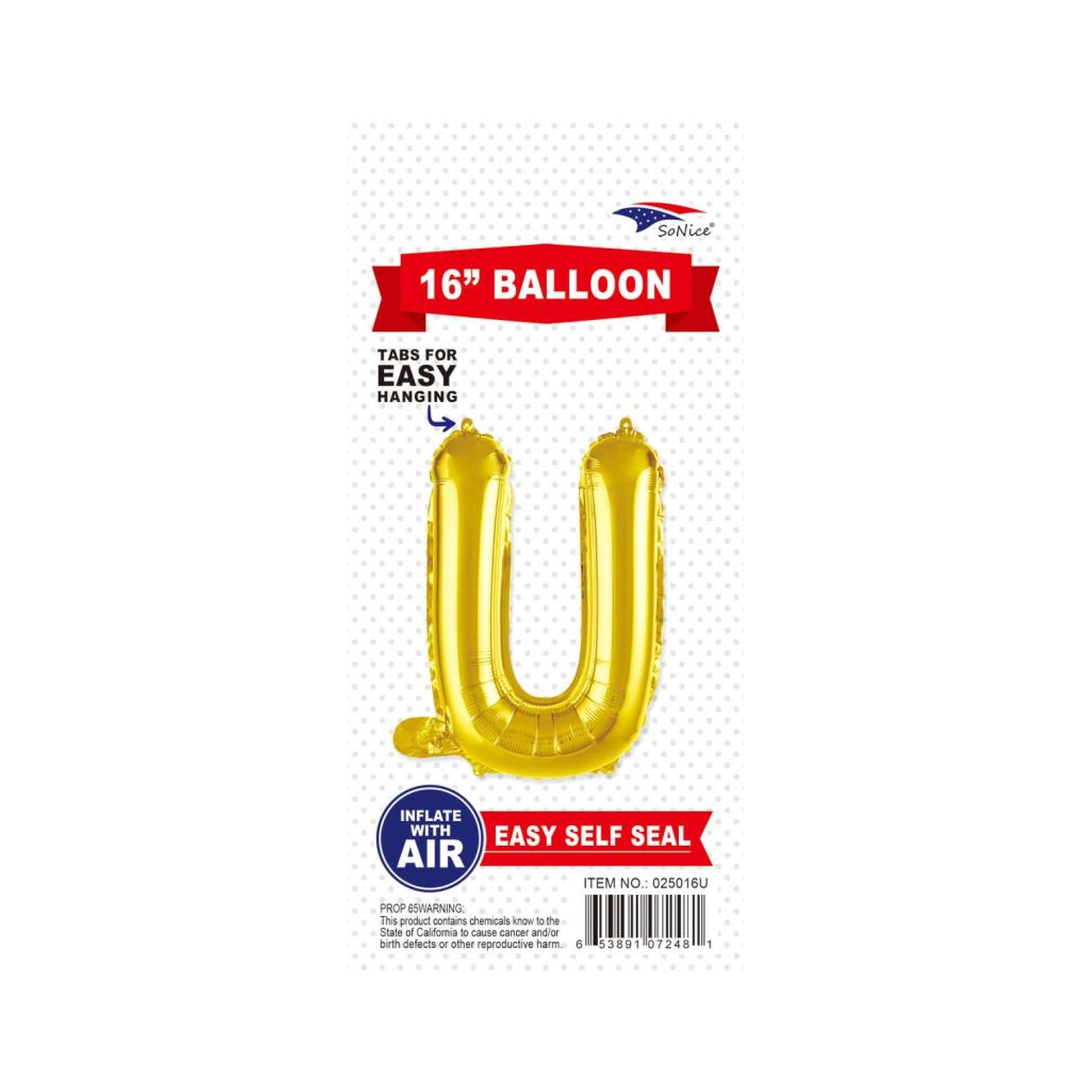 16"Foil Balloon Letter U Gold