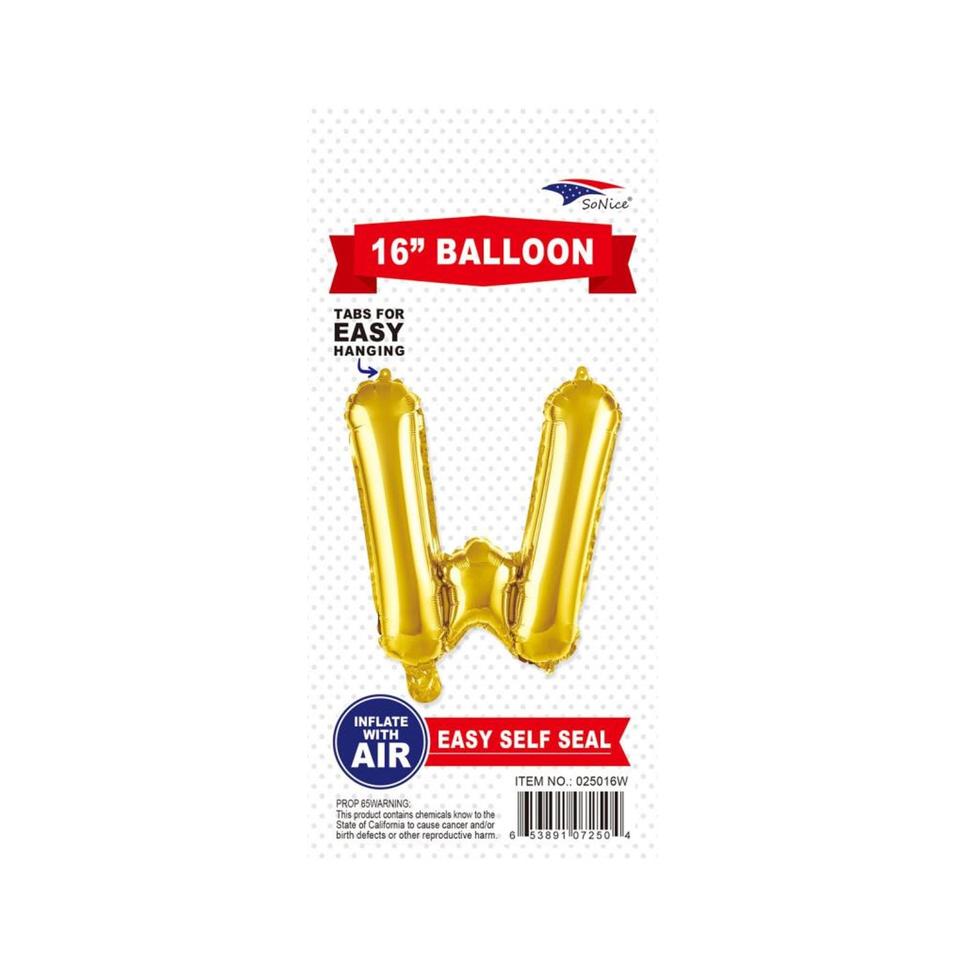 16"Foil Balloon Letter W Gold