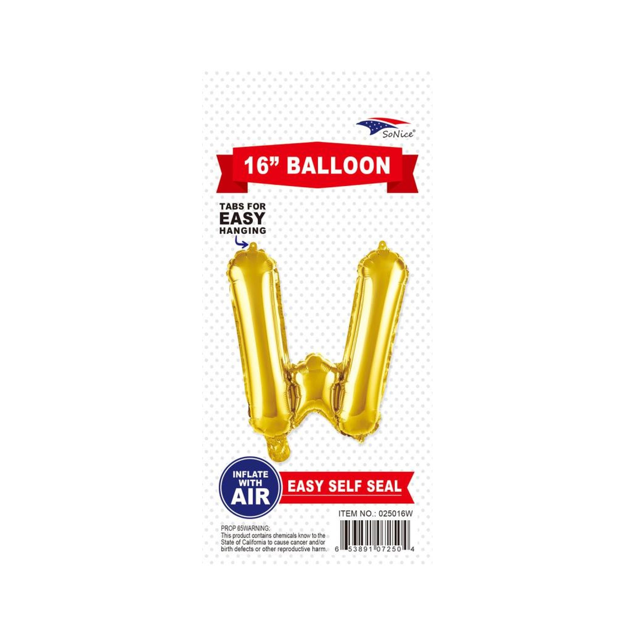 16"Foil Balloon Letter W Gold