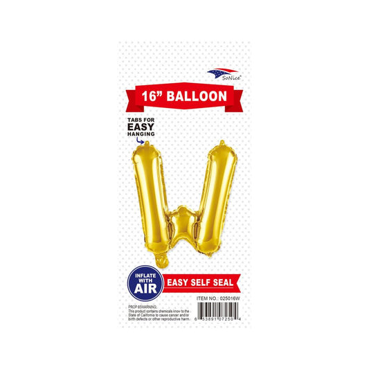 16"Foil Balloon Letter W Gold
