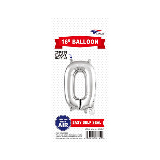 16" Balloon Number 0 Slvr