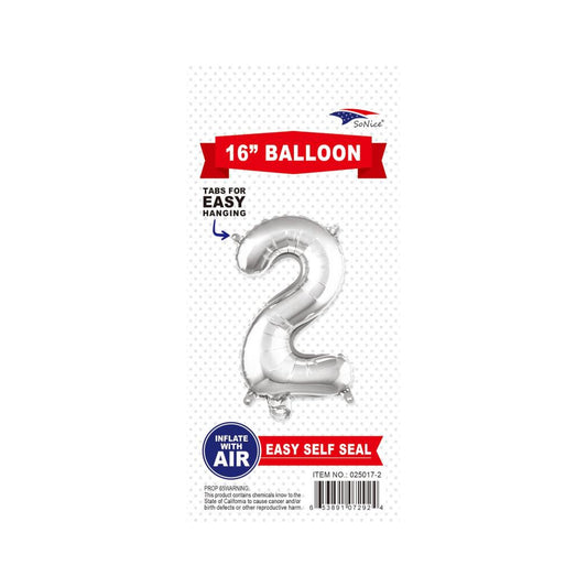 16" Balloon Number 2 Slvr