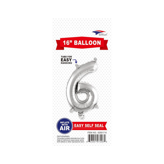 16" Balloon Number 6 Slvr