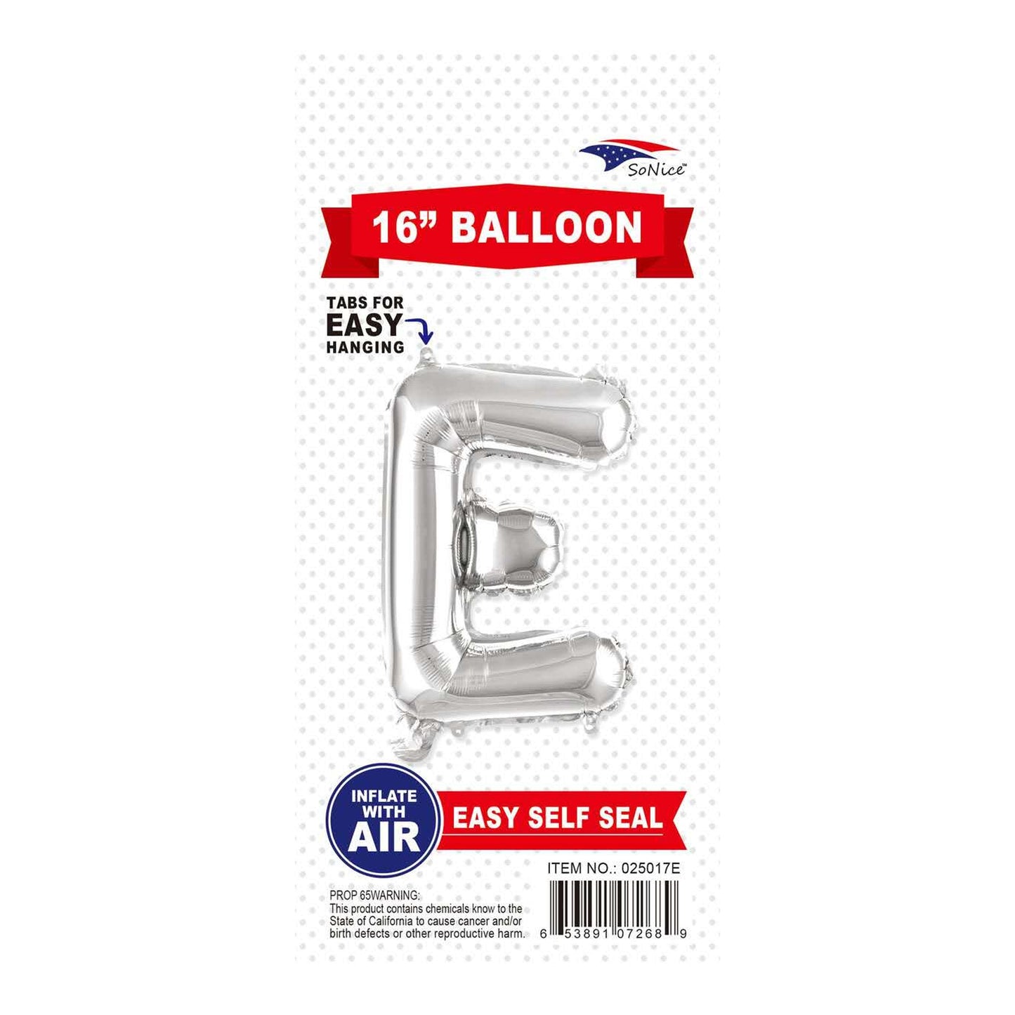 16" Balloon Letter E Slvr