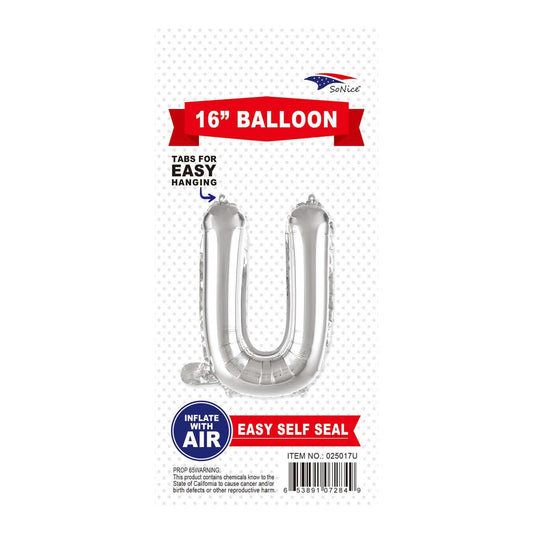 16" Balloon Letter U Slvr