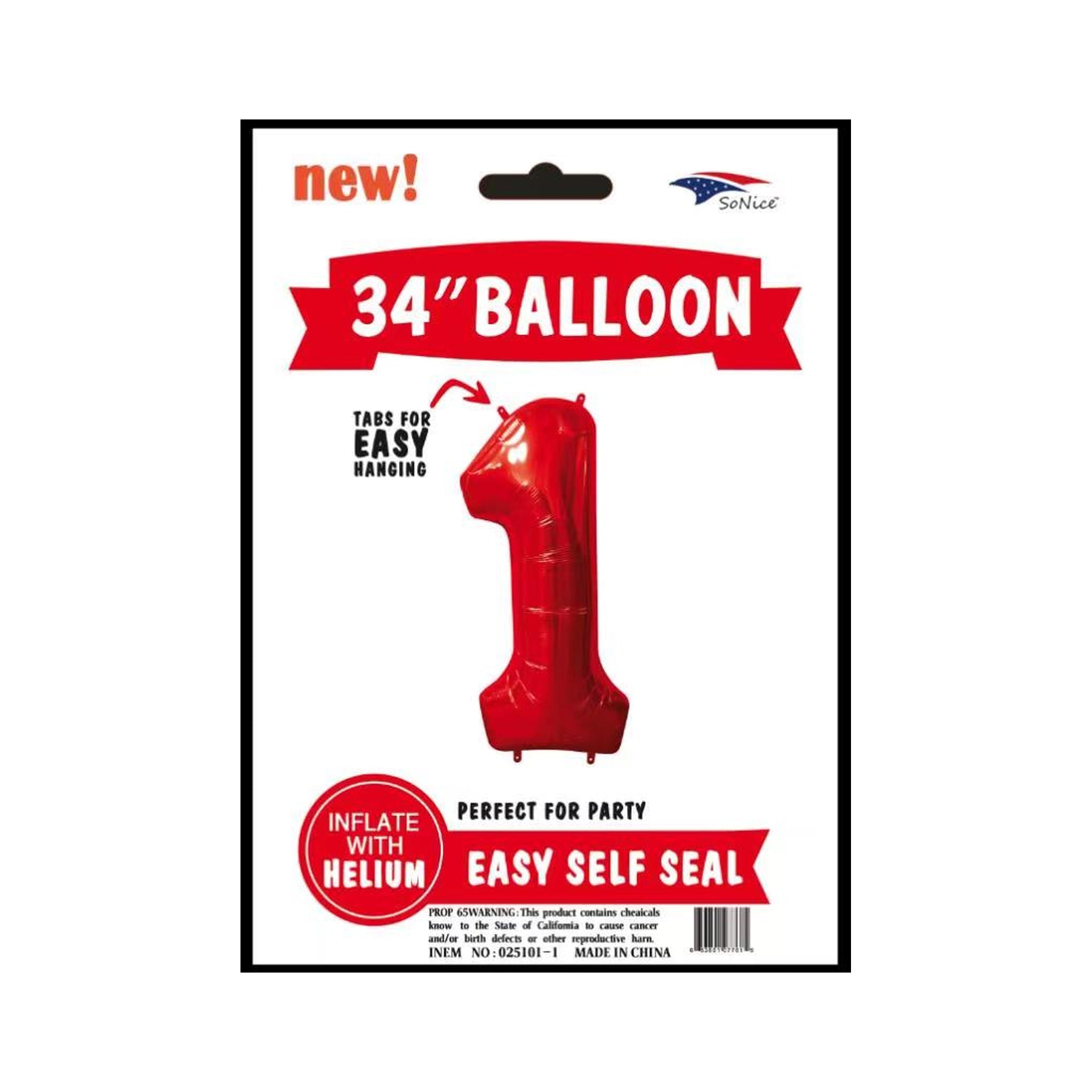 34" Balloon Number 1 Red