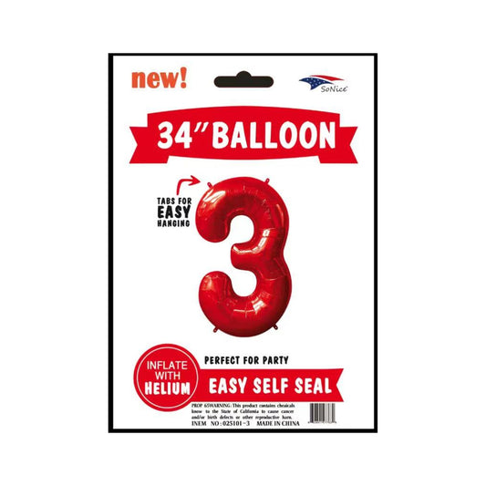 34" Balloon Number 3 Red