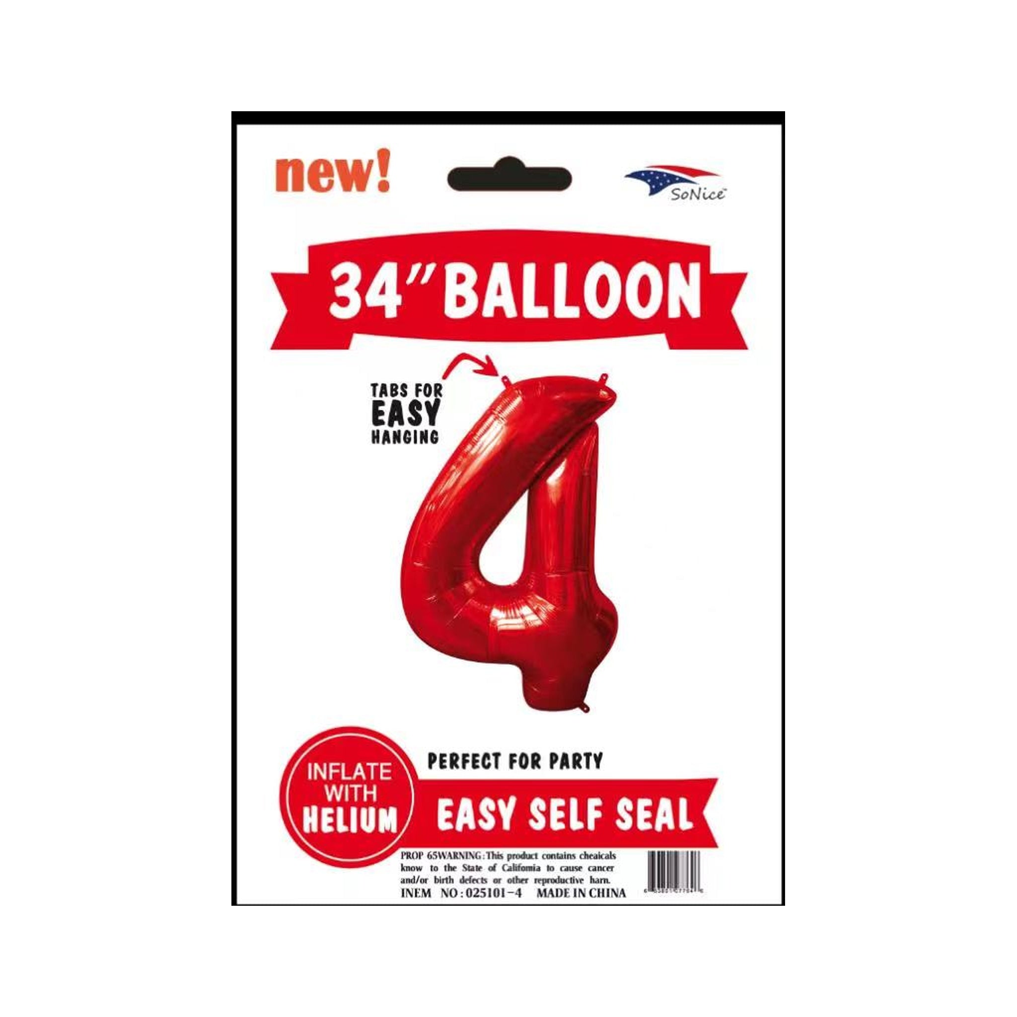 34" Balloon Number 4 Red