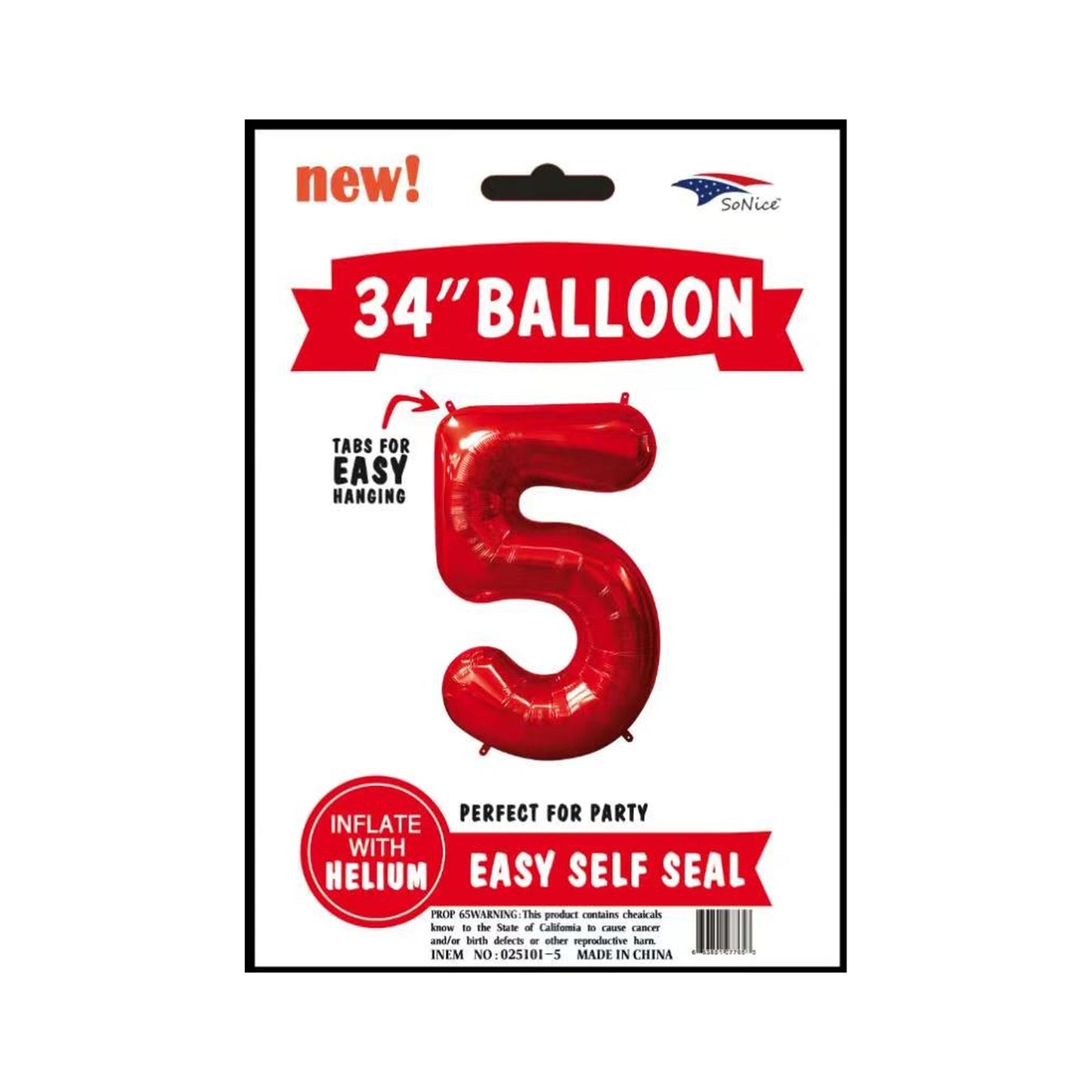 34" Balloon Number 5 Red