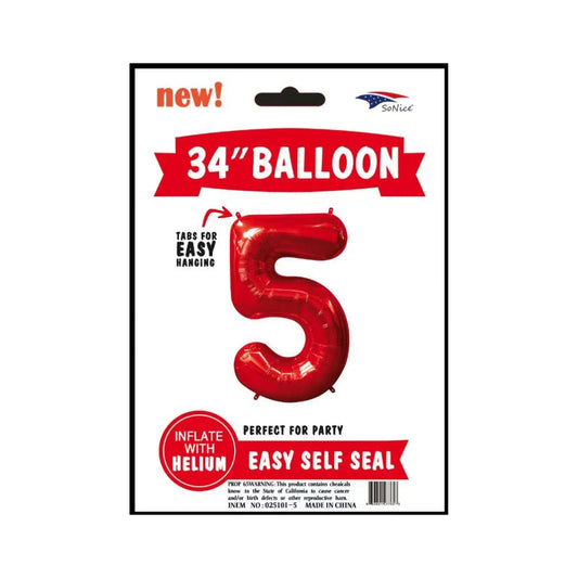 34" Balloon Number 5 Red