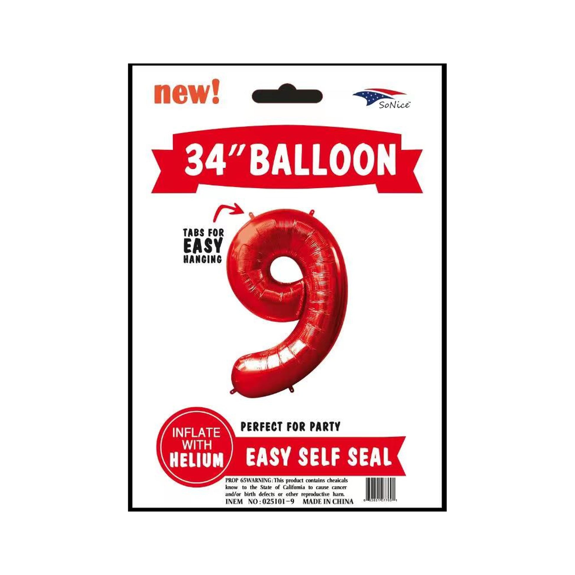 34" Balloon Number 9 Red
