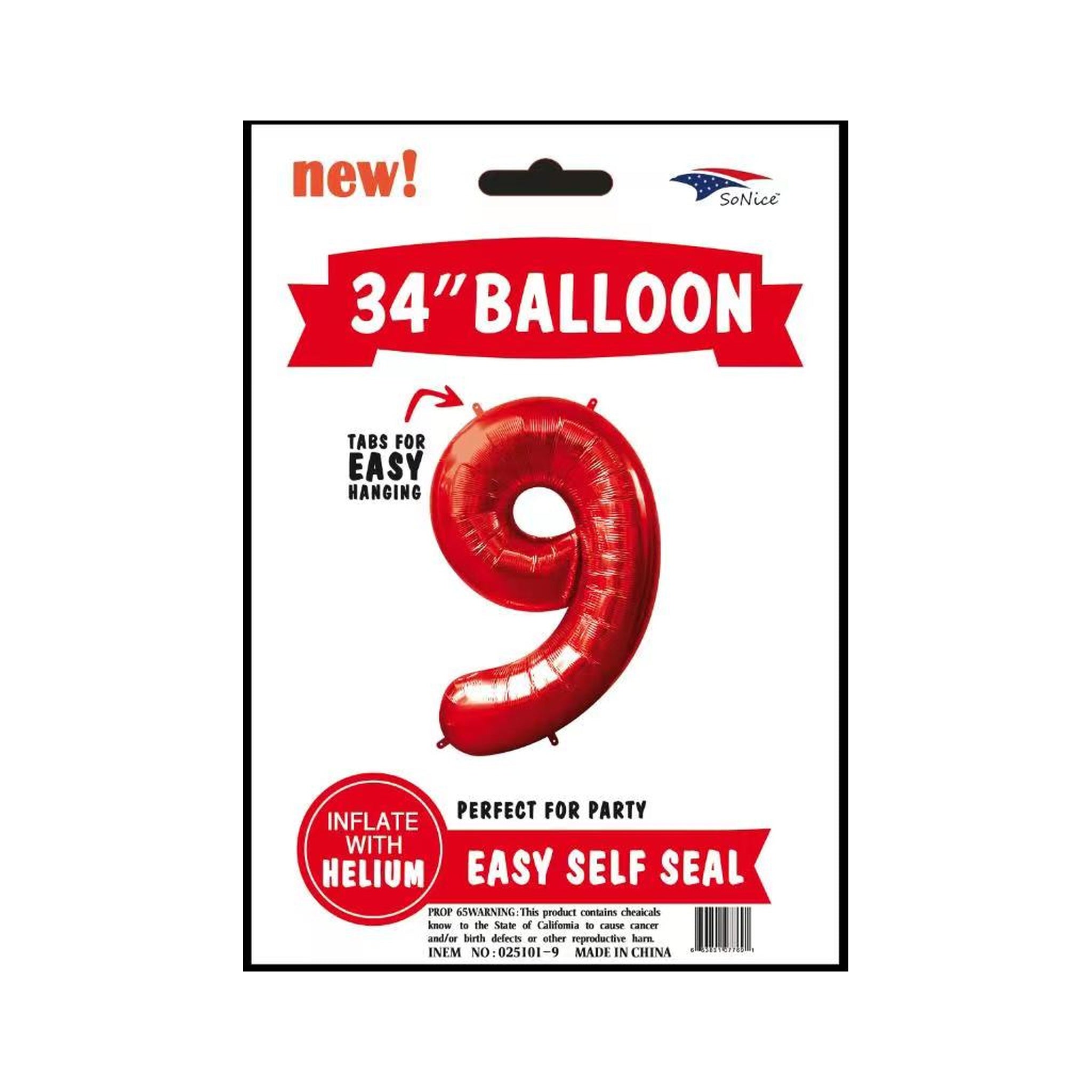 34" Balloon Number 9 Red