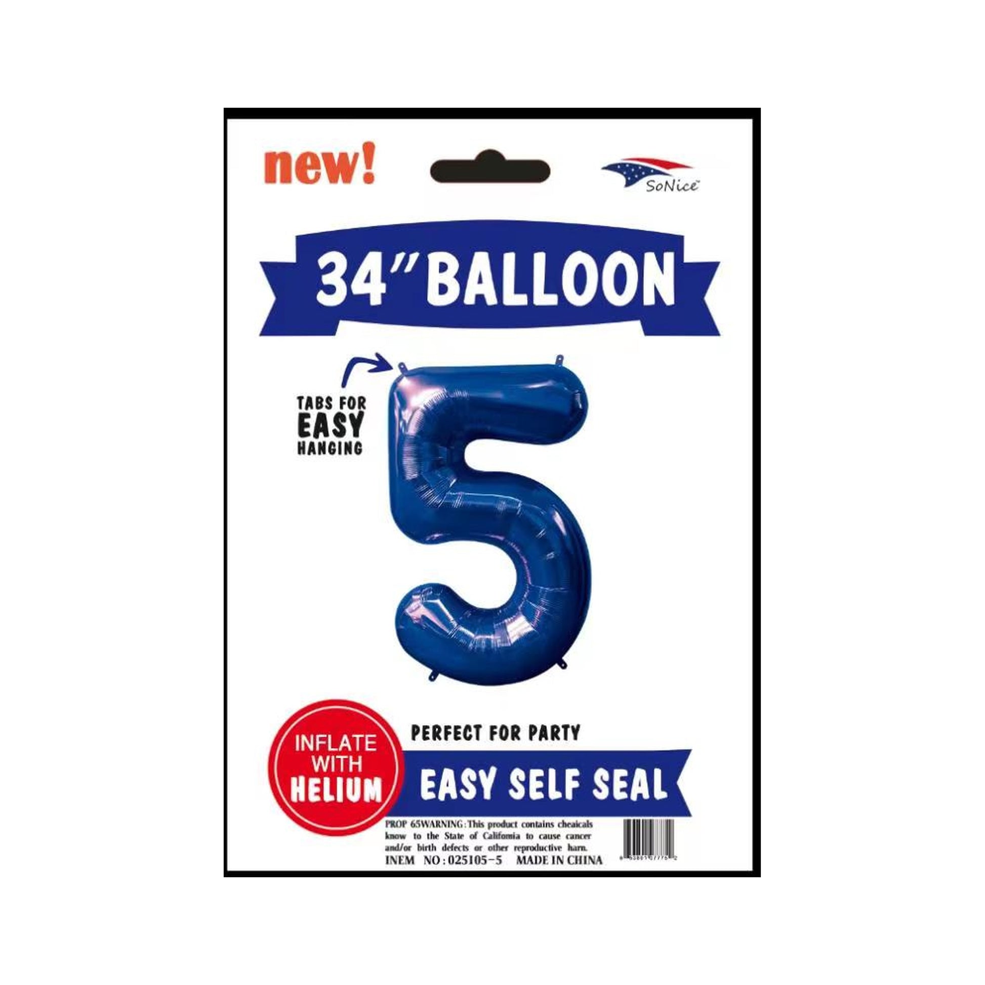 34" Balloon Number 5 Royal Blue