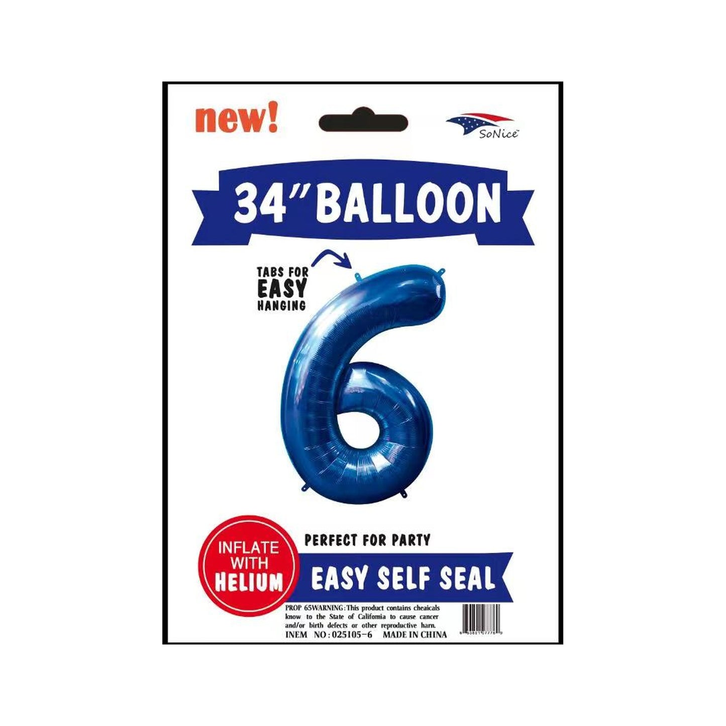 34" Balloon Number 6 Royal Blue