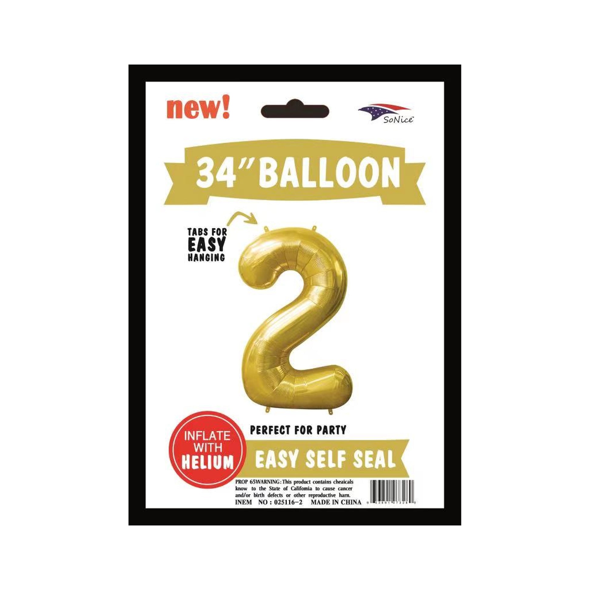 34" Balloon Number 2 Gold