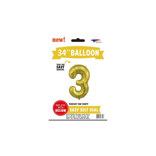 34" Balloon Number 3 Gold