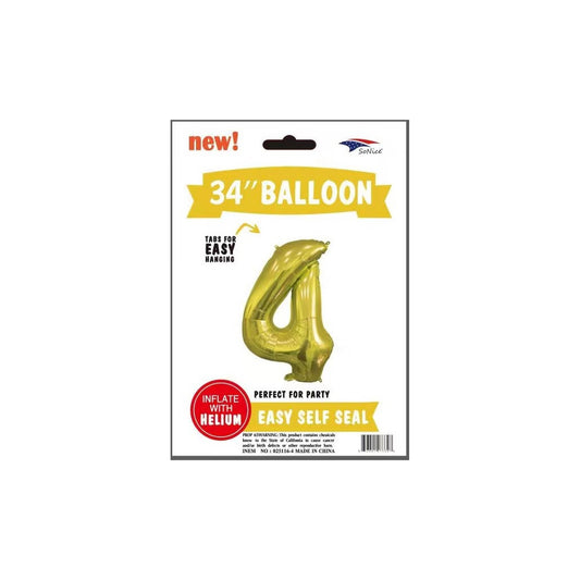 34" Balloon Number 4 Gold