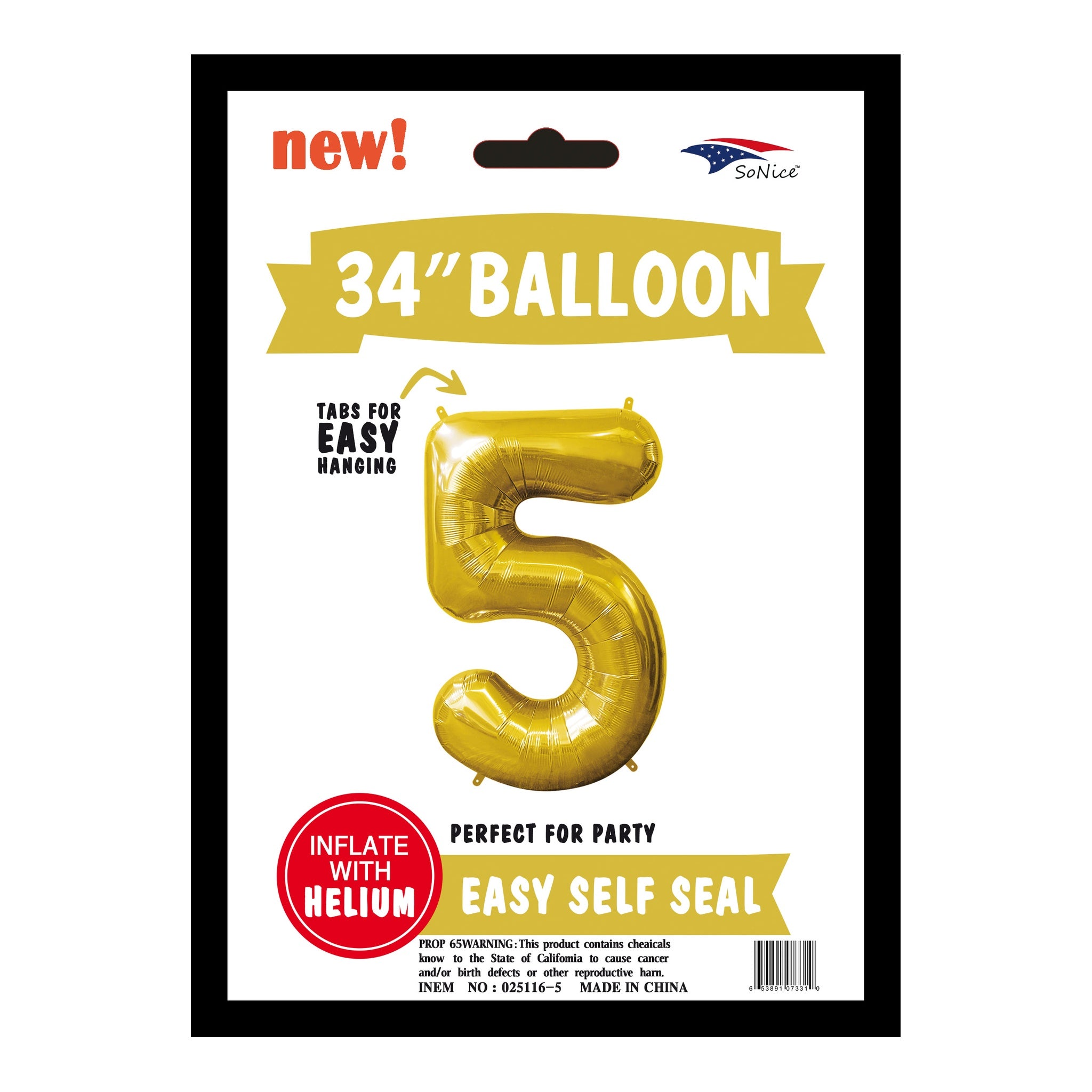 34" Balloon Number 5 Gold