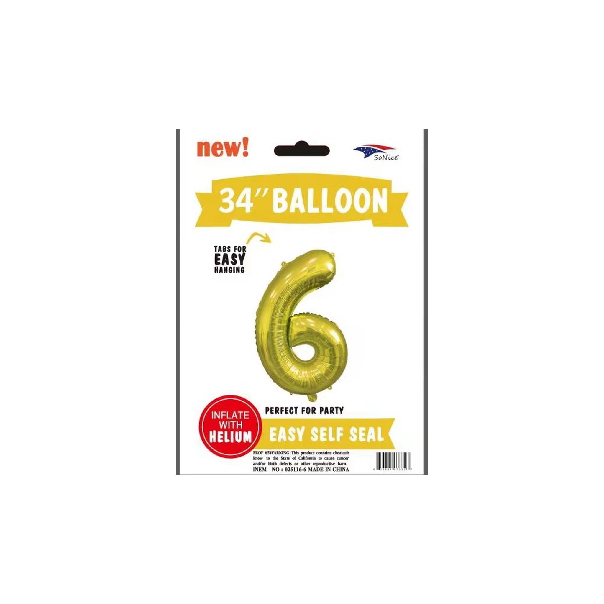 34" Balloon Number 6 Gold