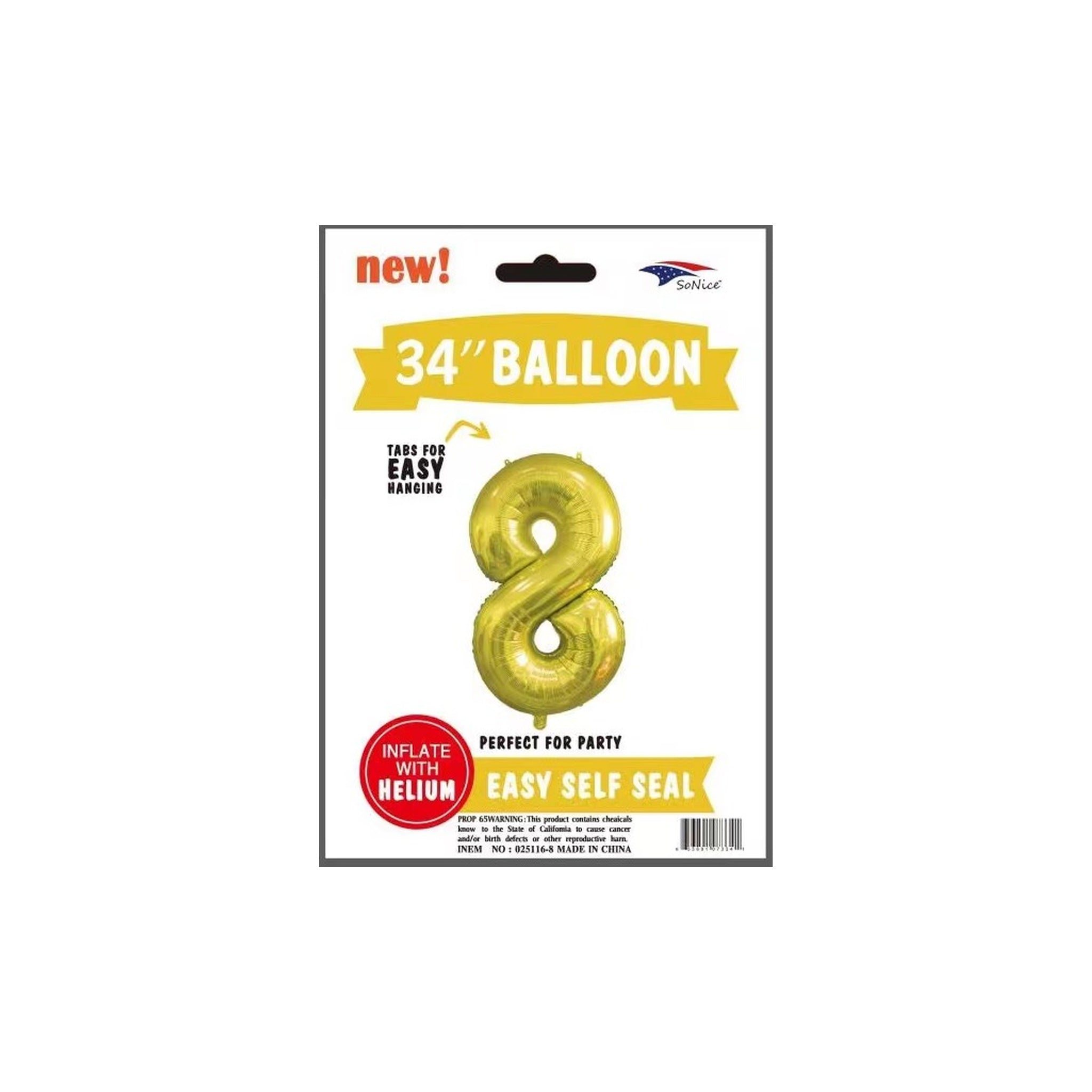 34" Balloon Number 8 Gold