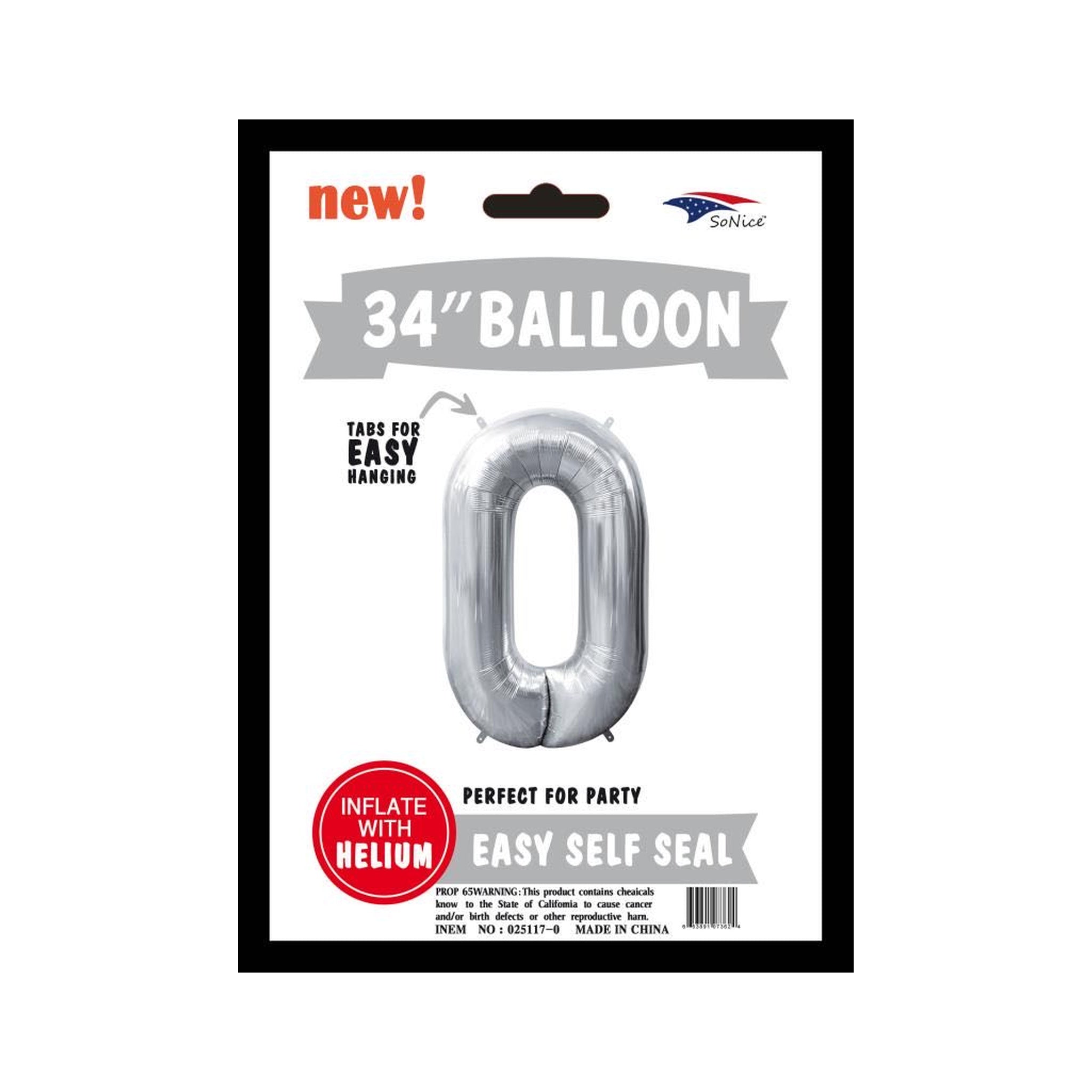 34" Balloon Number 0 Slvr