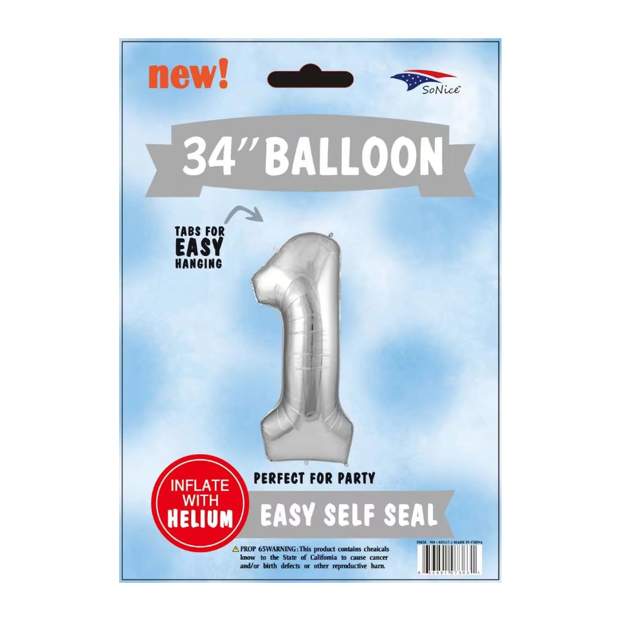 34" Balloon Number 1 Slvr