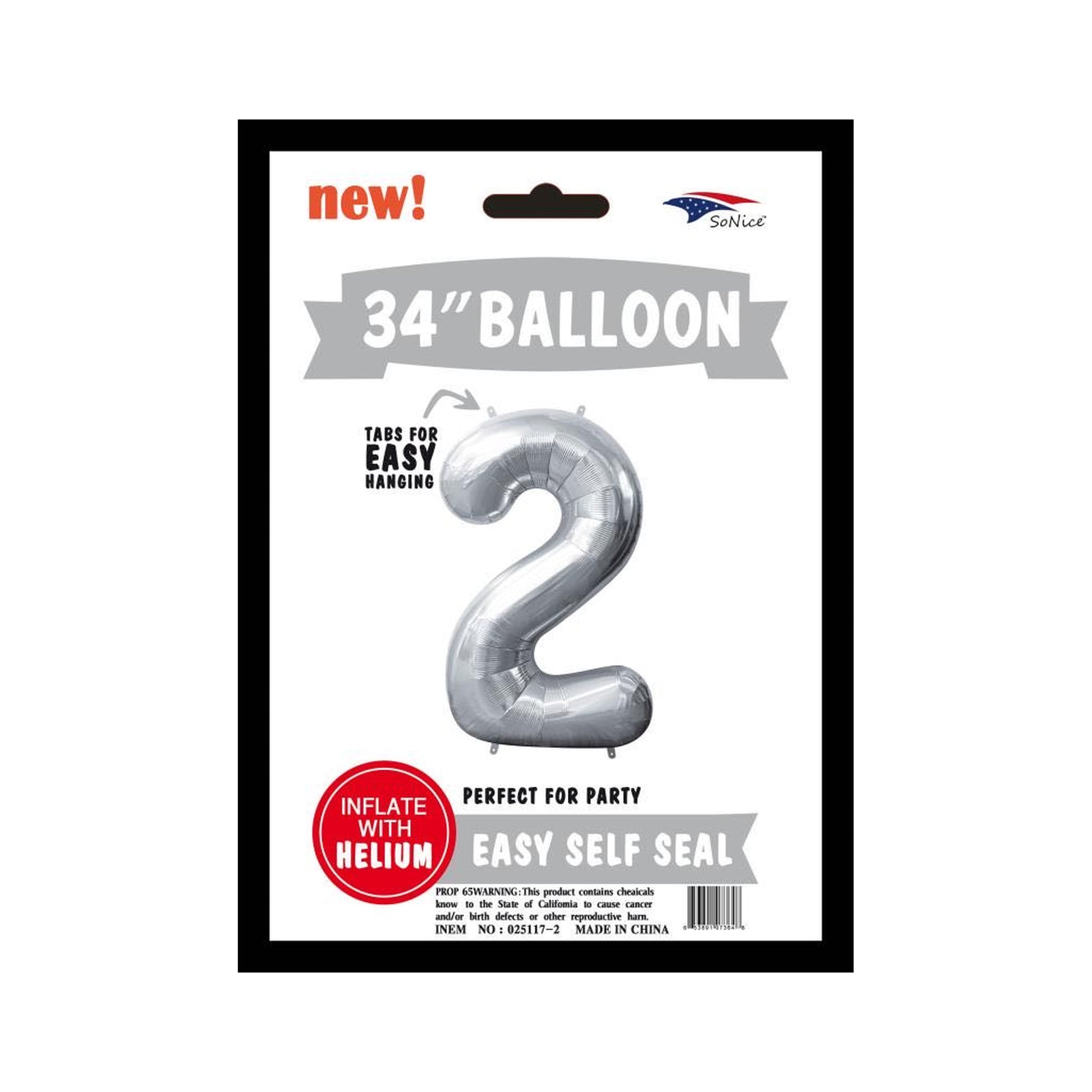 34" Balloon Number 2 Slvr