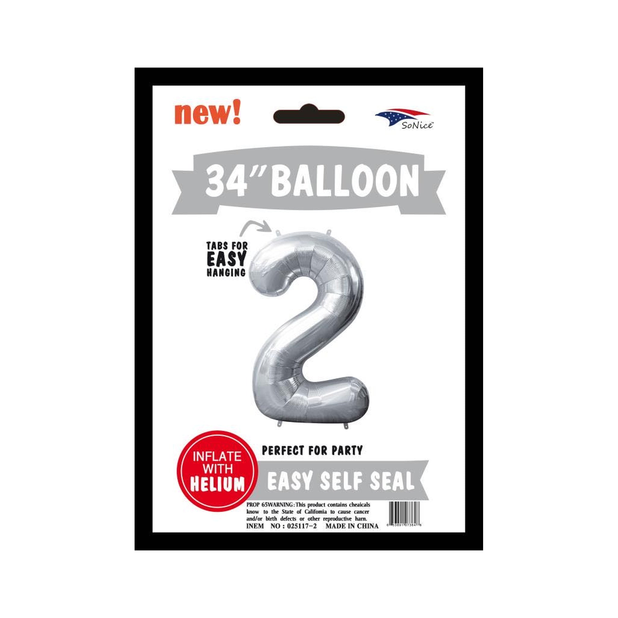 34" Balloon Number 2 Slvr