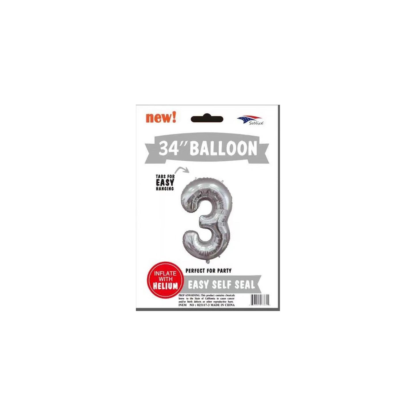 34" Balloon Number 3 Slvr